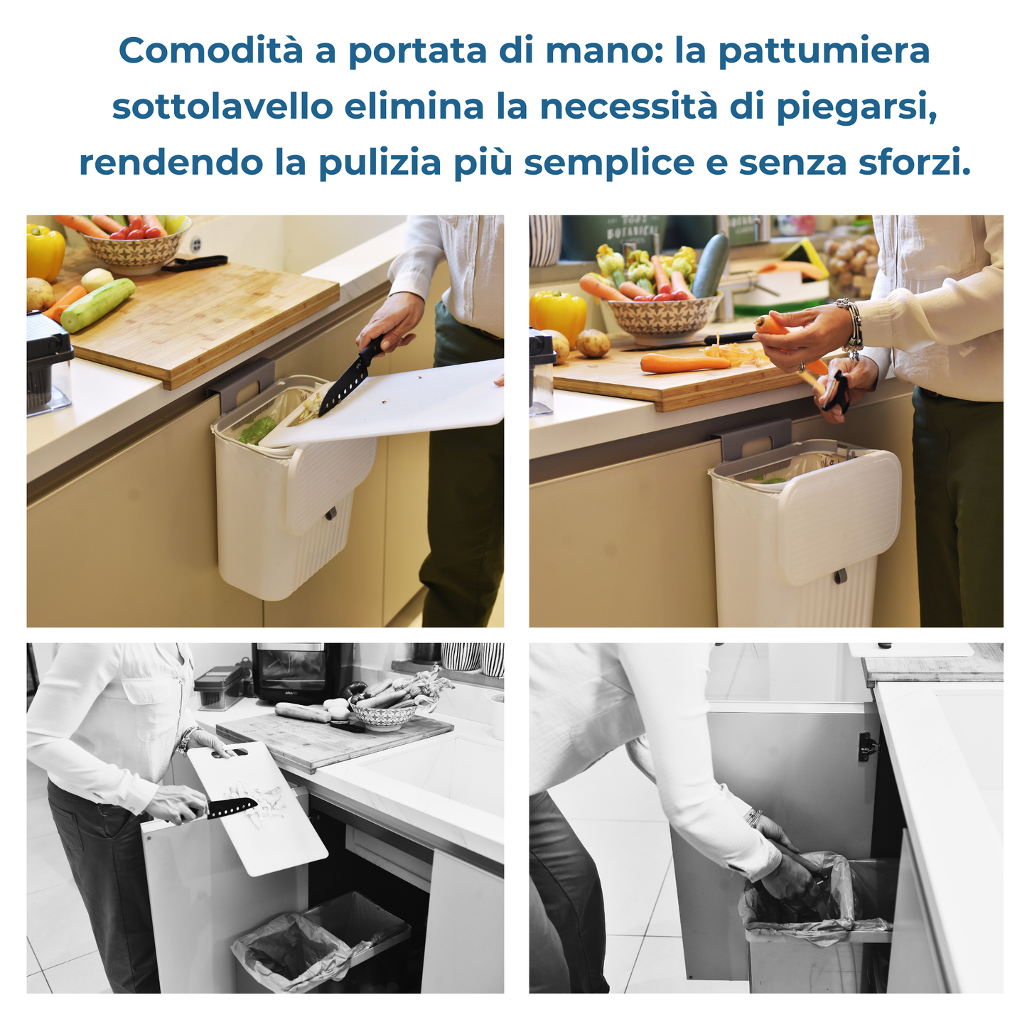 Pattumiera da appendere anta e sottolavello - coperchio scorrevole - Cestino Umido 12 Litri per spazzatura