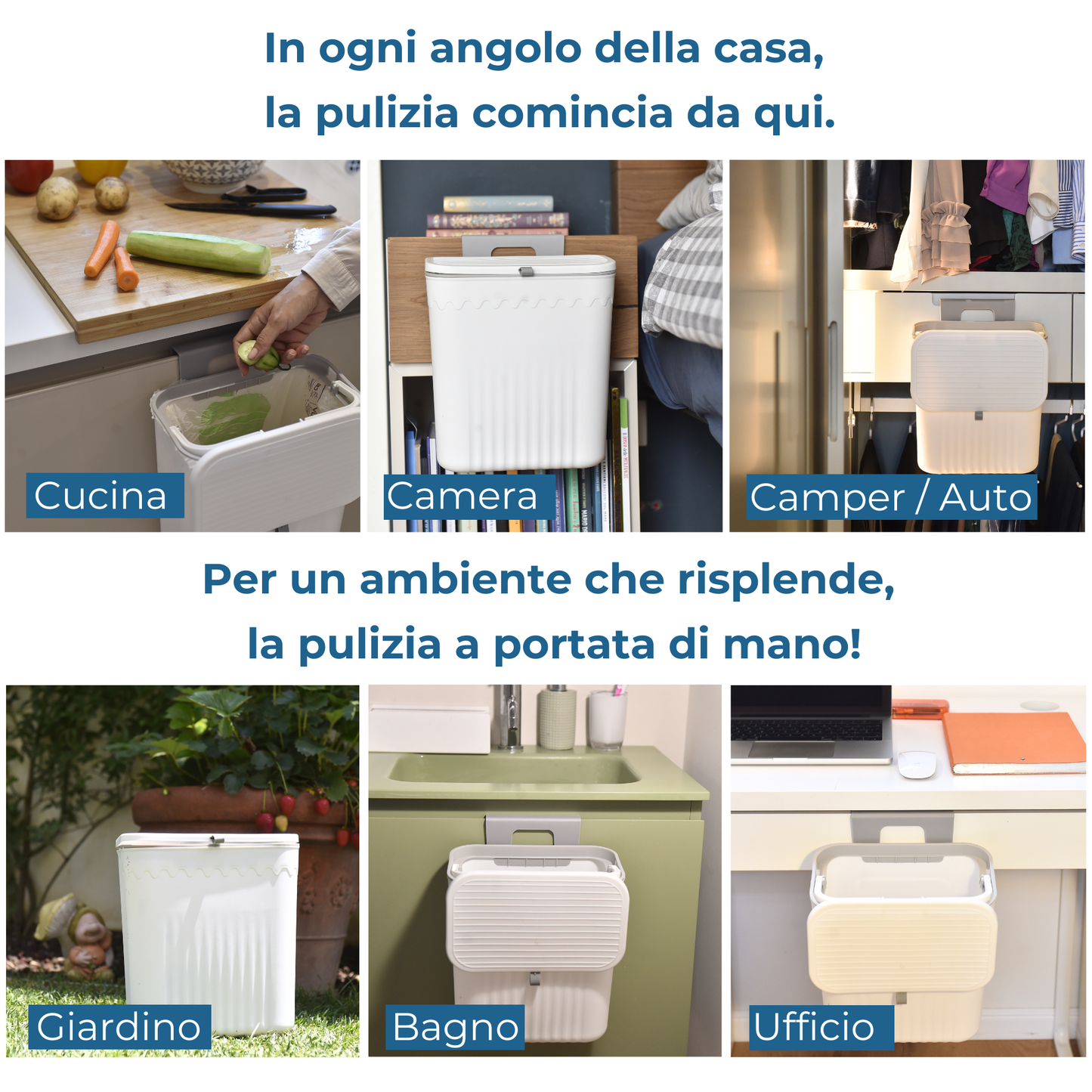 Pattumiera da appendere anta e sottolavello - coperchio scorrevole - Cestino Umido 12 Litri per spazzatura