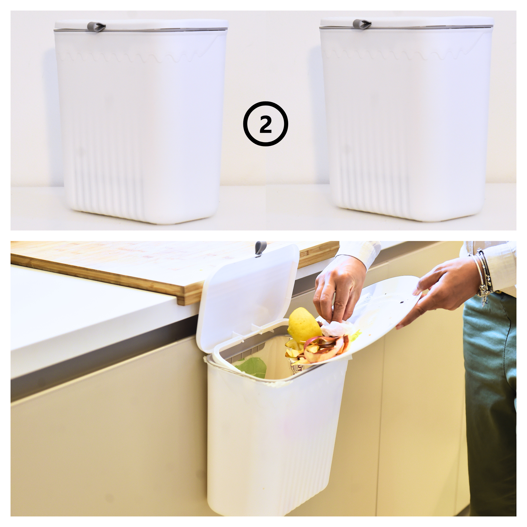 SENENQU Pattumiera Sospesa Con Coperchio 7L – Bianca, Per Camper, Cucina E Bagno, Con Gancio E Adesivo