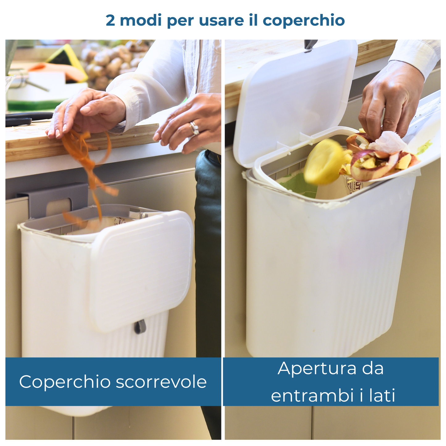 Pattumiera da appendere anta e sottolavello - coperchio scorrevole - Cestino Umido 12 Litri per spazzatura